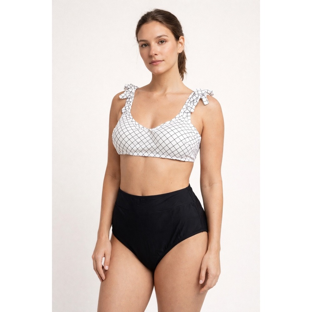CUPSHE Black & White Grid Ruffle‎ Strap Bikini Set | NWT - SIZE M